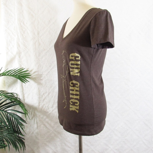NEXT LEVEL Brown Gun Chick T-Shirt Sz L - Picture 3 of 4
